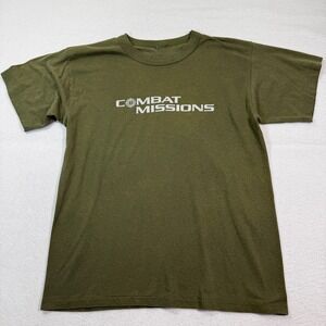Combat Missions‎ T-Shirt Mens L Green 90s Graphic Military Style Target Logo VTG